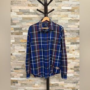 SCOTCH & SODA Men’s Button Down Flannel Shirt Blue Check Cotton Size Large
